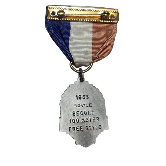 1955 Novice 2nd Place Medal Ribbon 100 Meter Freestyle Swimming Award Vintage - Picture 14 of 16